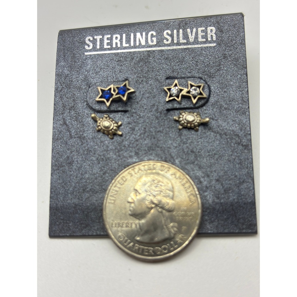 Kohl's Earring Set Womens OS Silver Star Turtle Blue Clear Crystal Studs